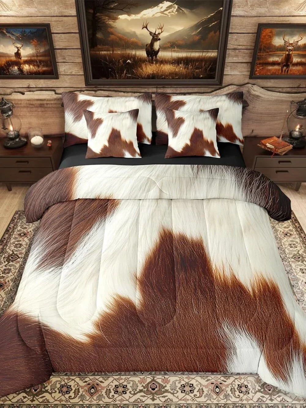 Brown Cowhide Teens Comforter Set 7 Piece Cute Cow Print Bedding Set Twin Size W